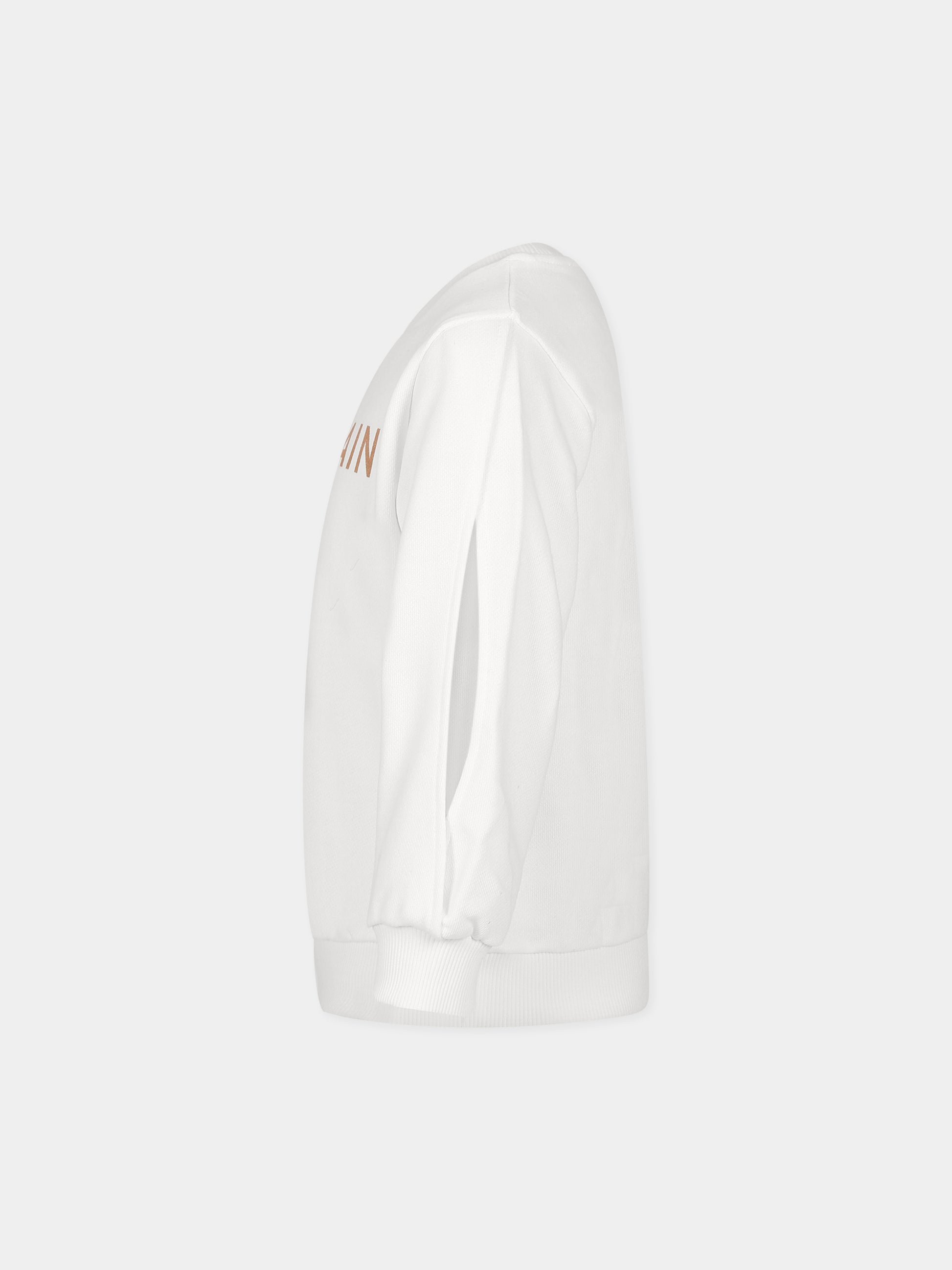 Felpa bianca con iconico logo metalizzato per bambina,Balmain Kids,BT4A60 Z0001 102