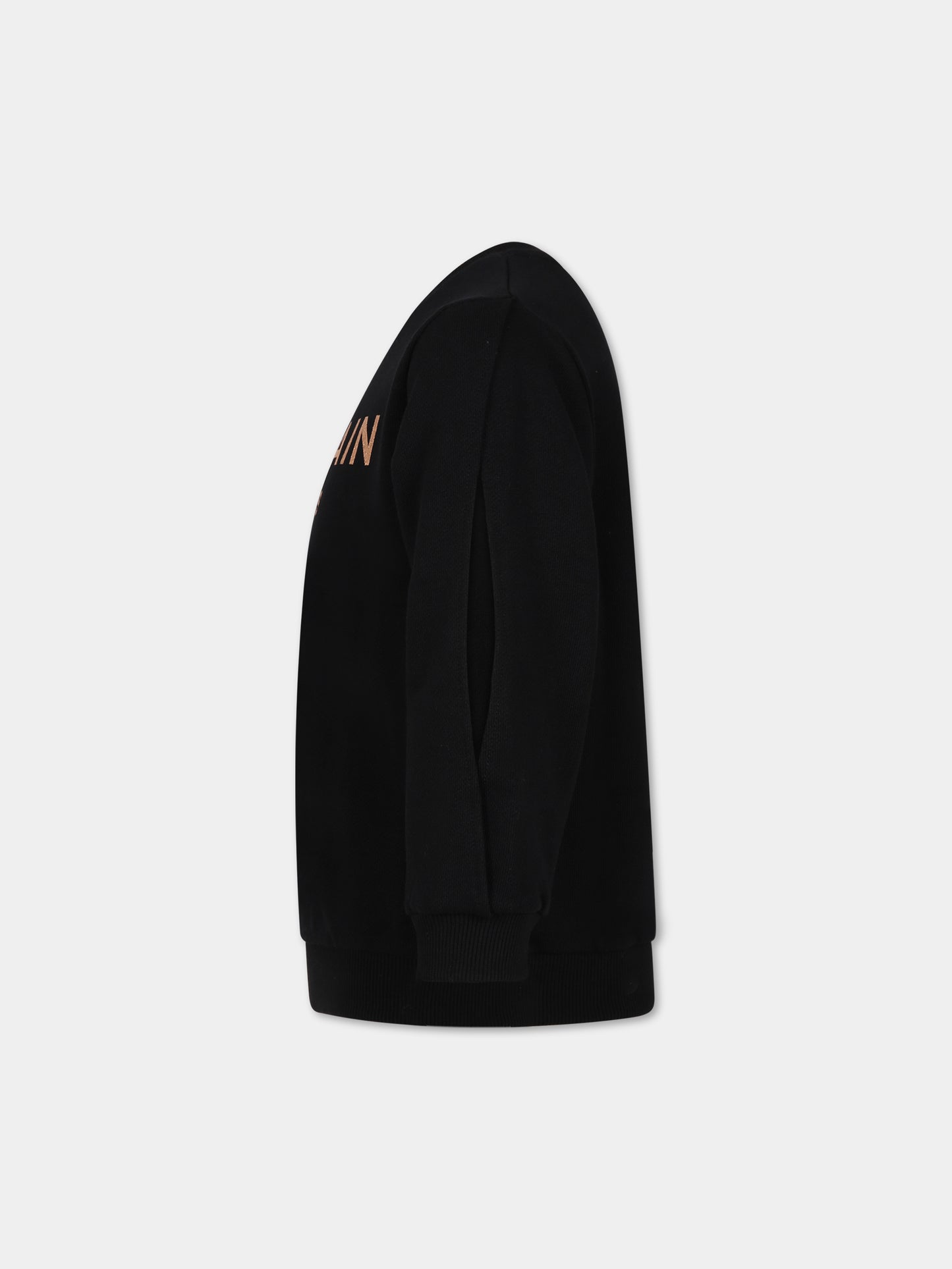 Felpa nera con iconico logo metallizzato per bambina,Balmain Kids,BT4A60 Z0001 930