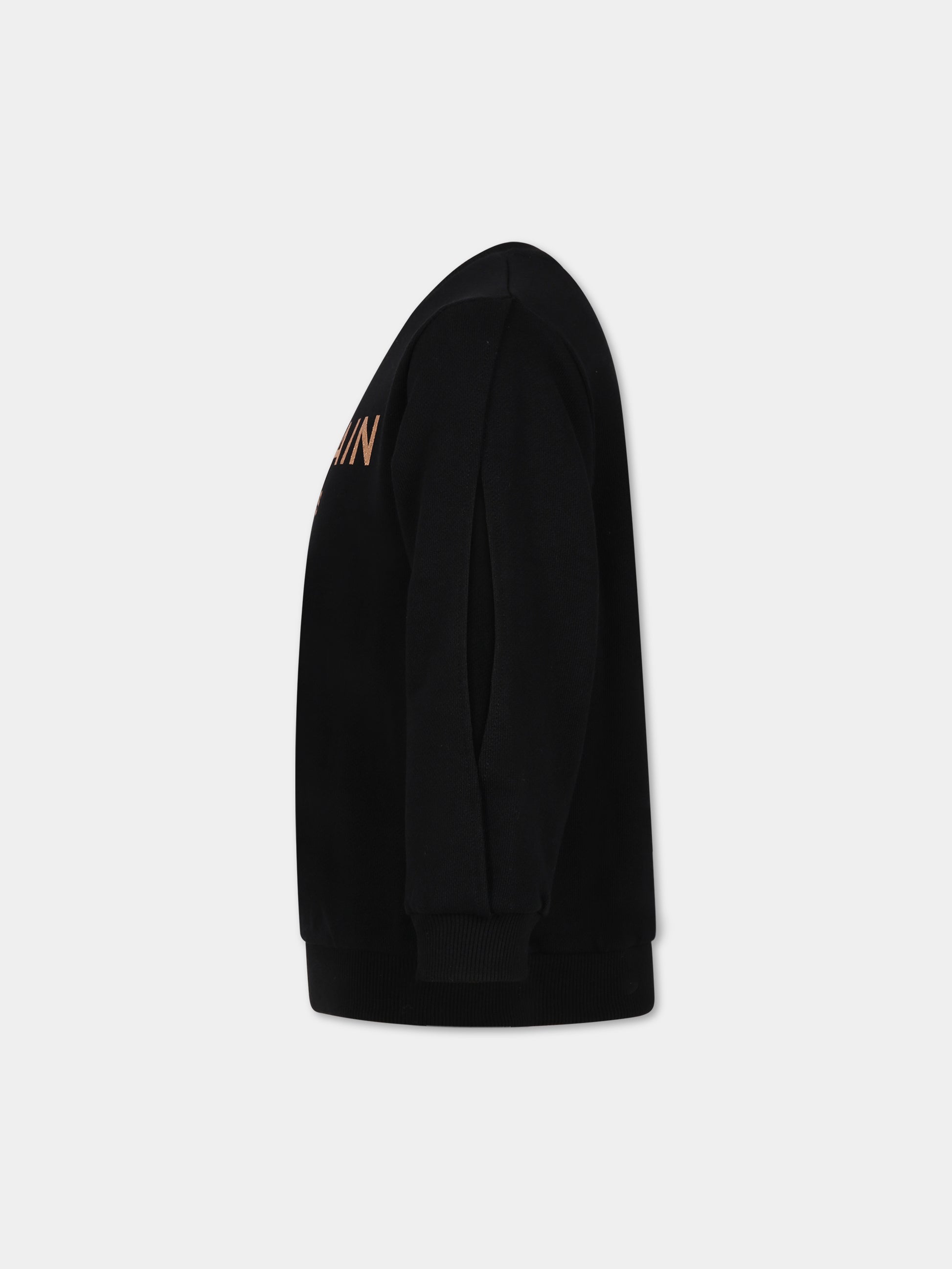 Felpa nera con iconico logo metallizzato per bambina,Balmain Kids,BT4A60 Z0001 930