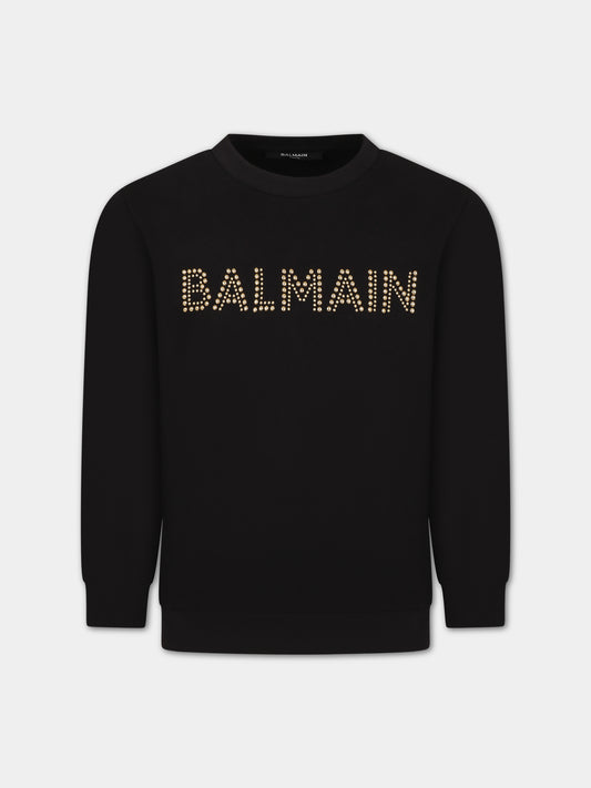 Felpa nera per bambina con logo,Balmain Kids,BT4Q10 F0061 930