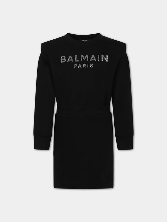 Vestito nero per bambina con logo,Balmain Kids,BT1A80 Z0001 930