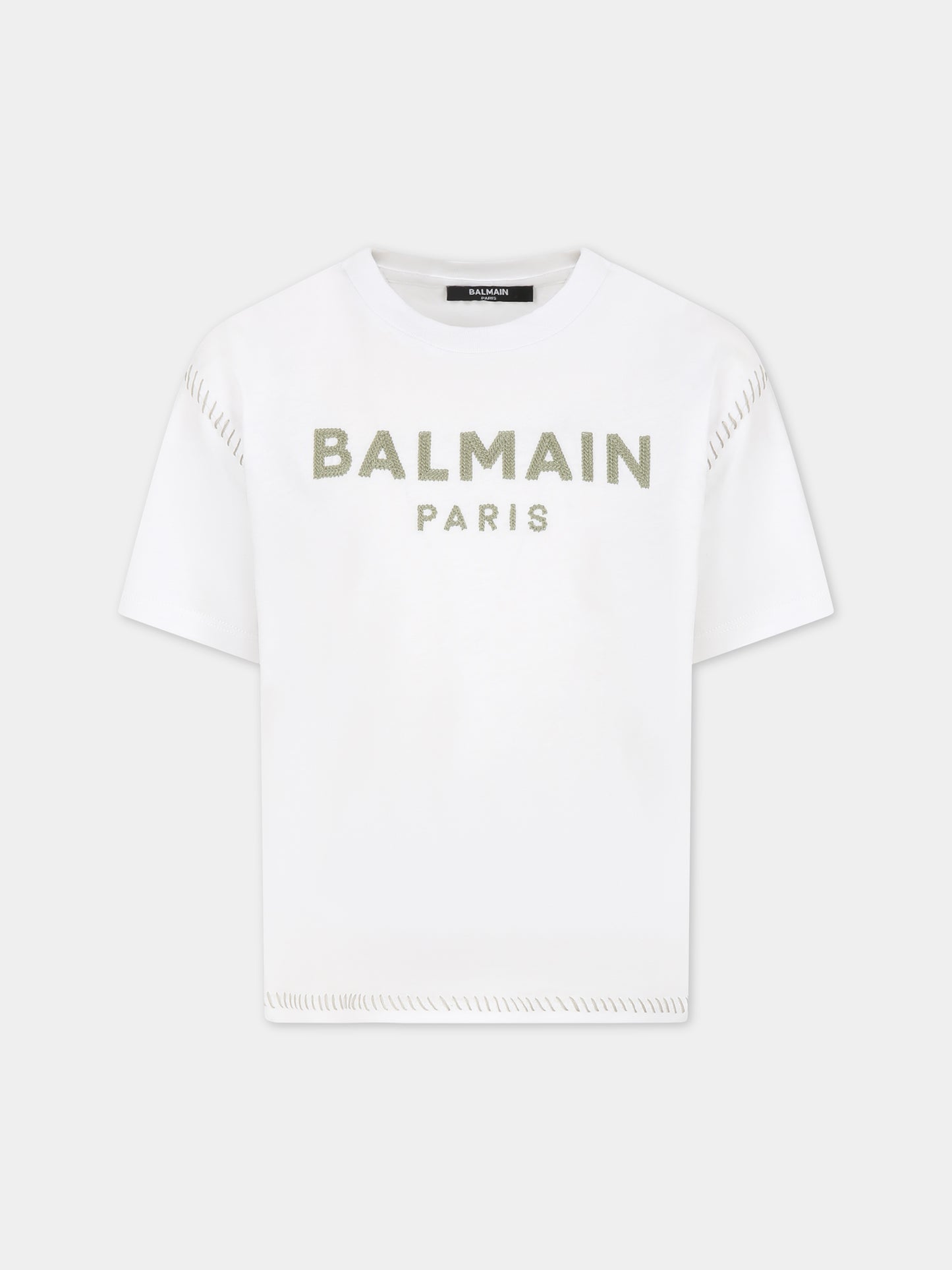 T-shirt bianca per bambini con logo,Balmain Kids,BT8Q11 Z0082 100