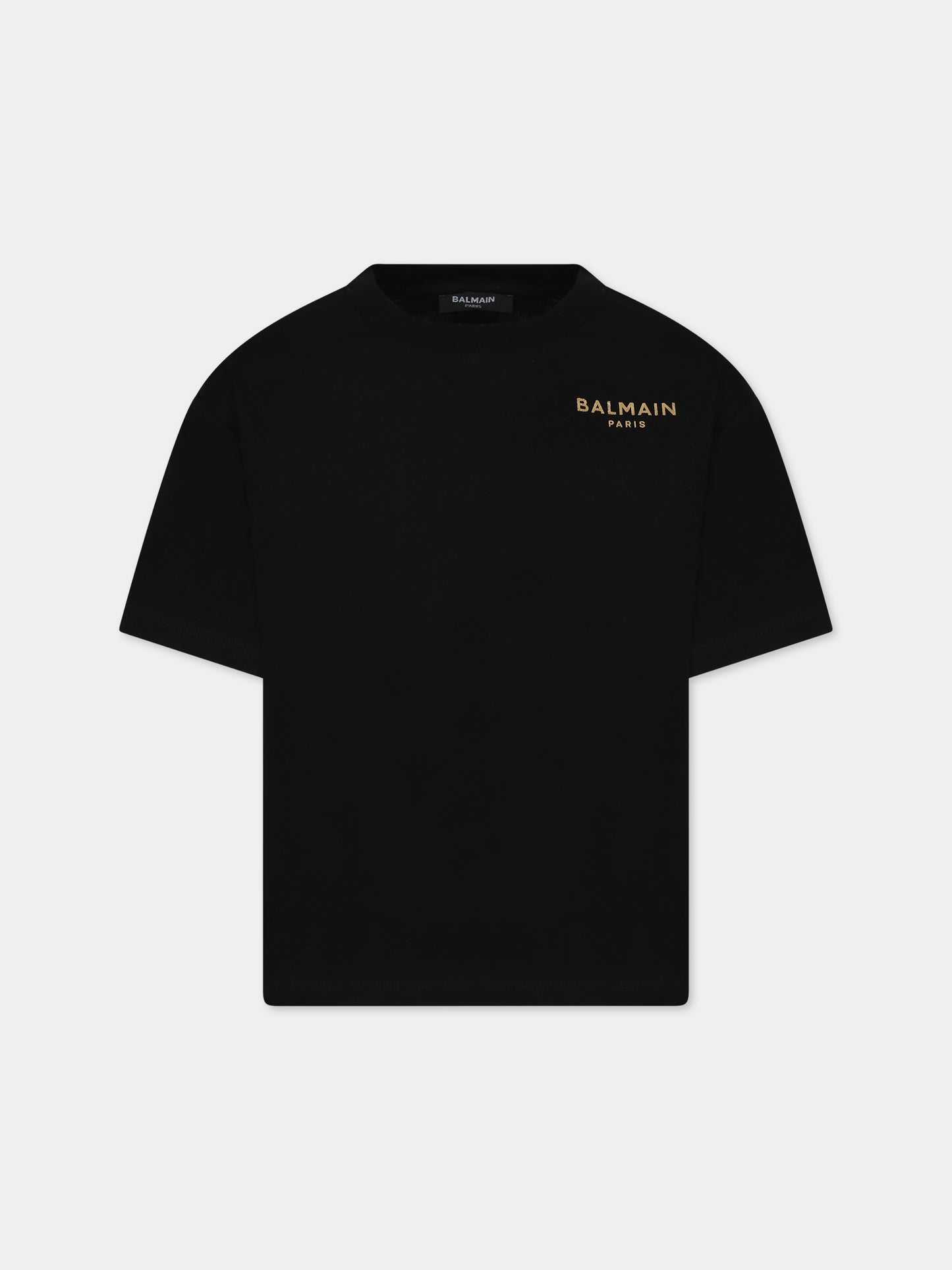 T-shirt nera con iconico logo dorato per bambini,Balmain Kids,BT8Q91 Z0116 930OR