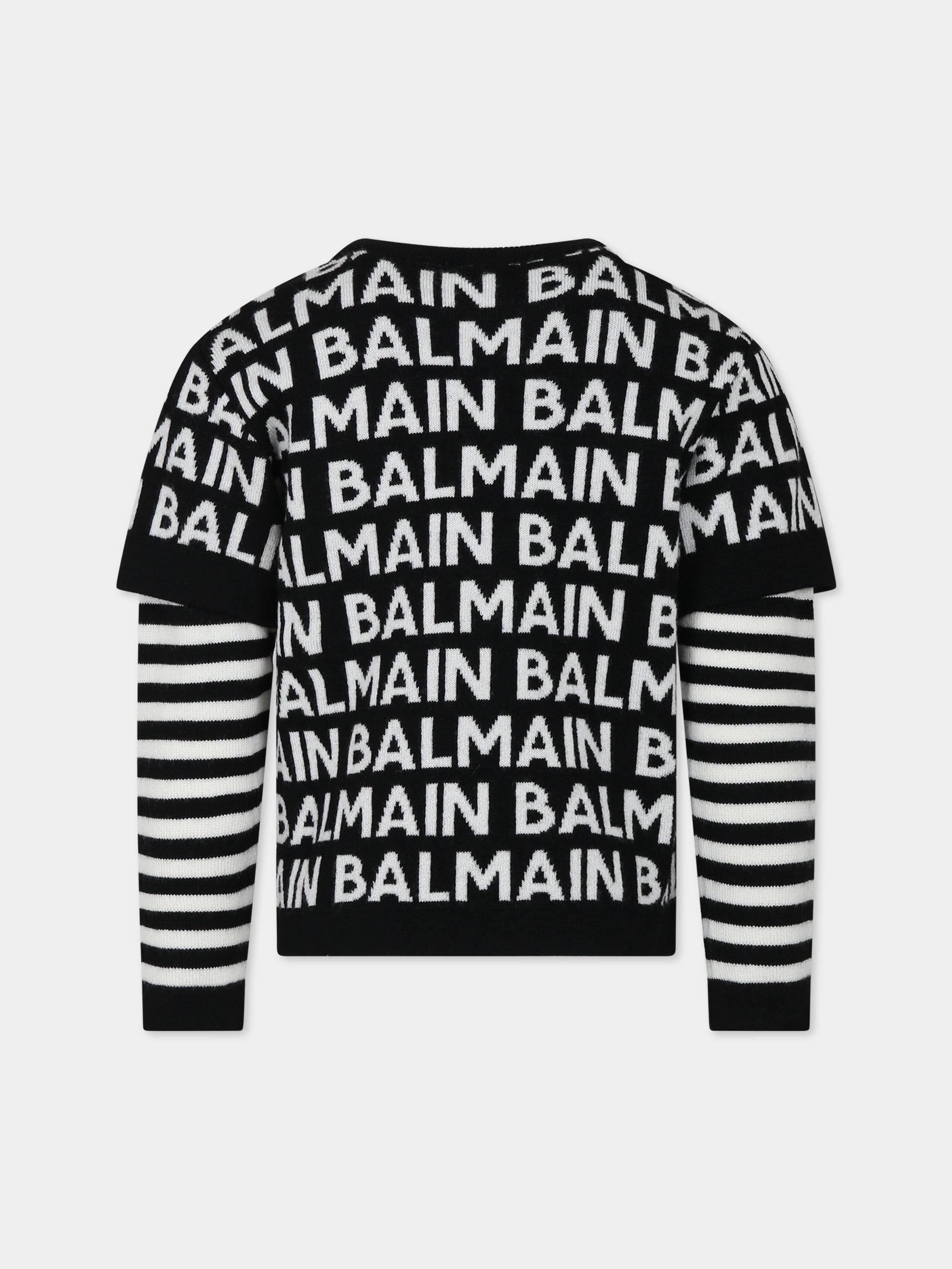 Maglione nero per bambini con logo,Balmain Kids,BT9P00 W0101 930AV