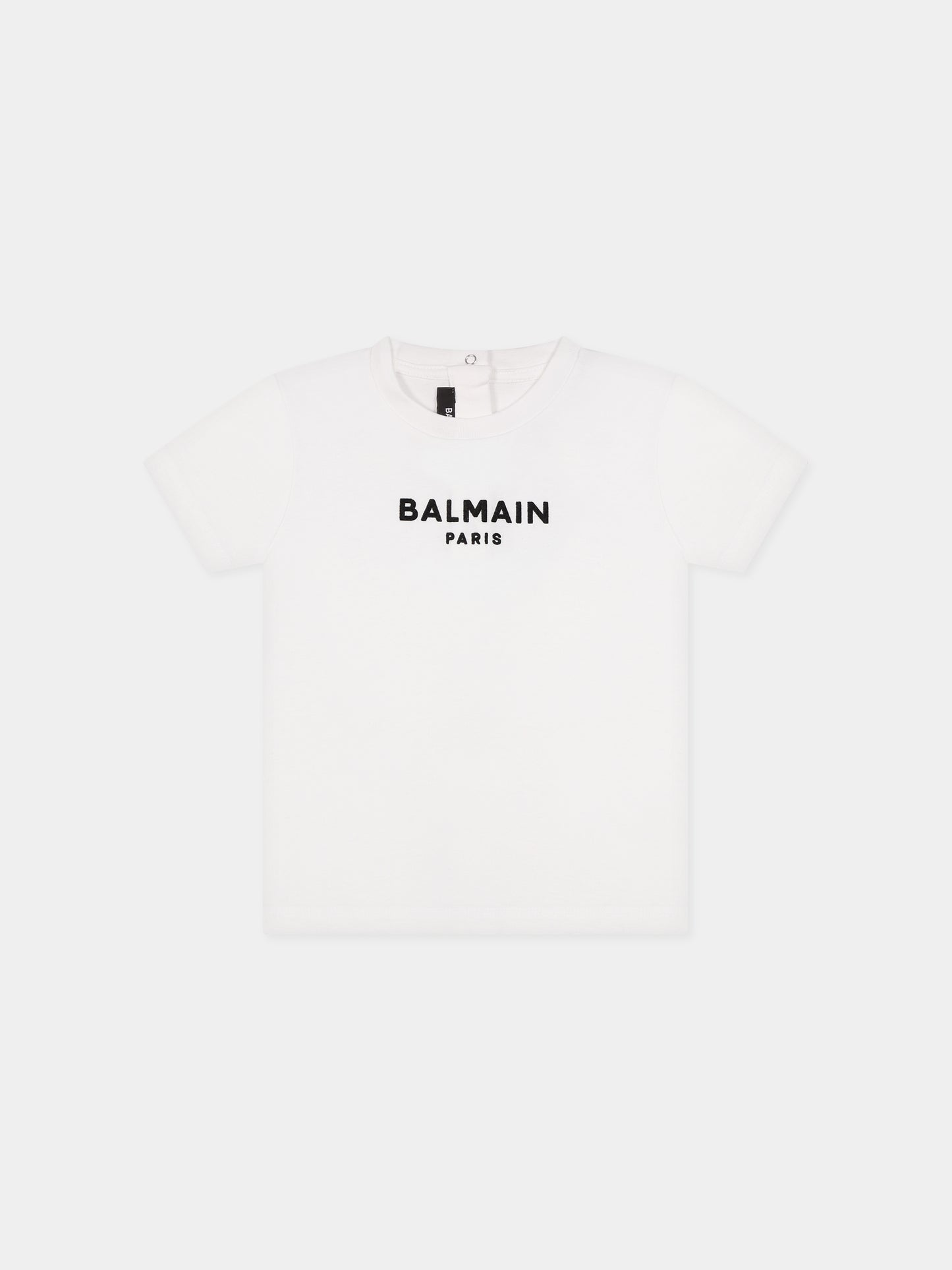 T-shirt bianca per neonati con iconico logo nero,Balmain Kids,BT8571 Z0116 100NE