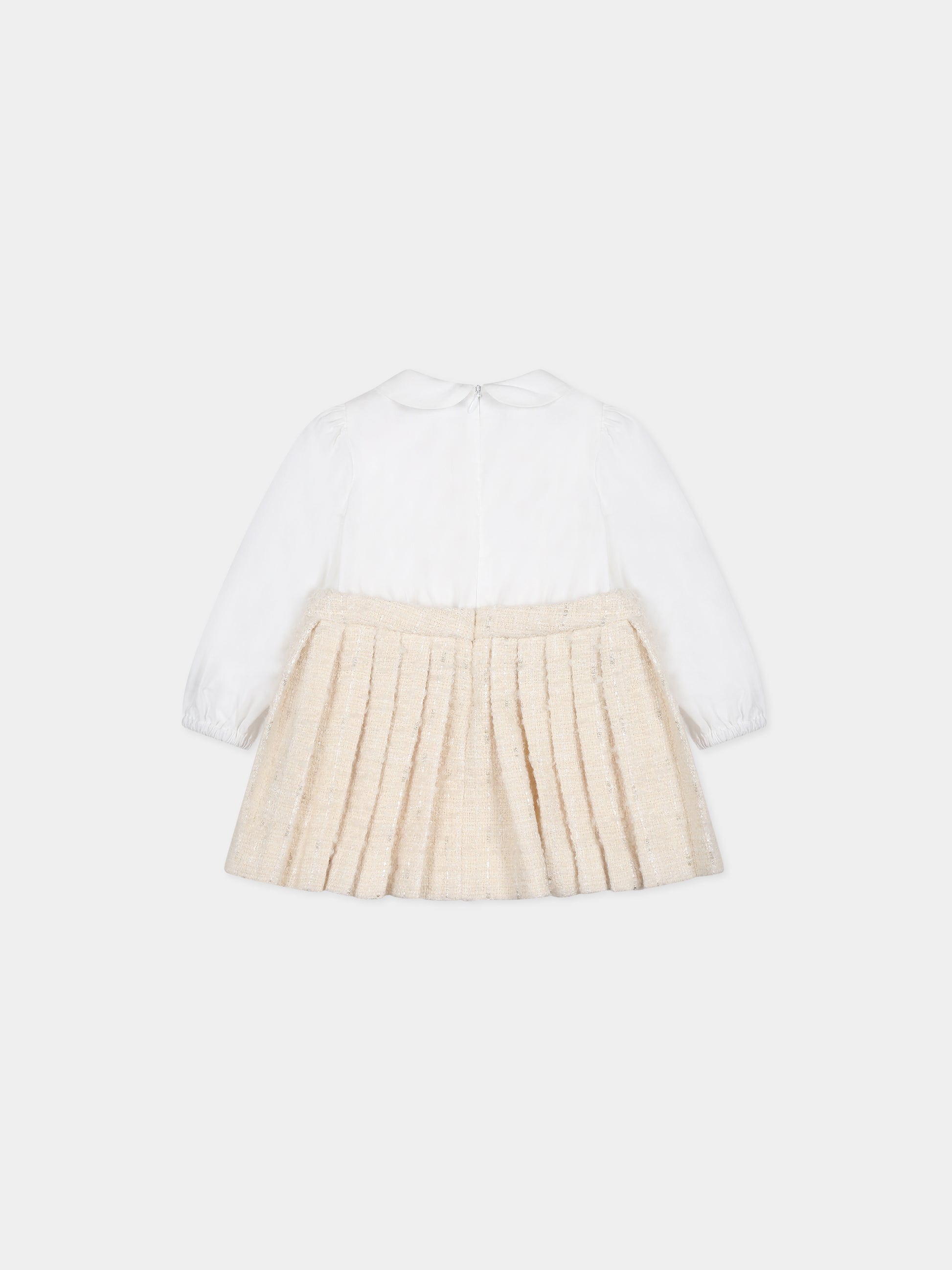 Vestito avorio per neonata con logo,Balmain Kids,BT1120 E0118 102BC