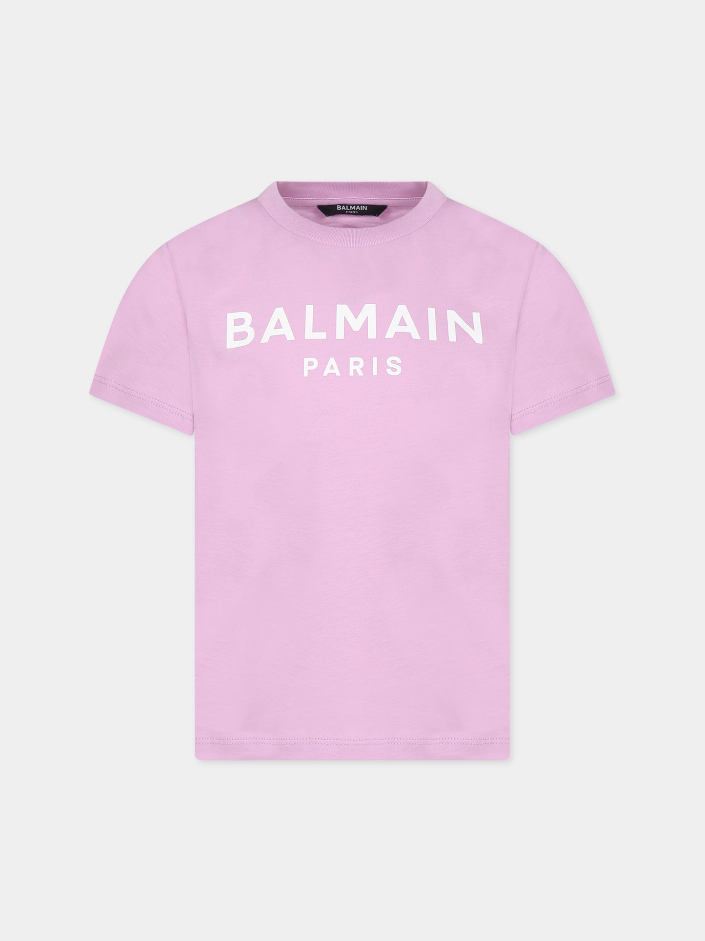 T-shirt viola per bambina con logo,Balmain Kids,BT8P41 Z0082 519BC