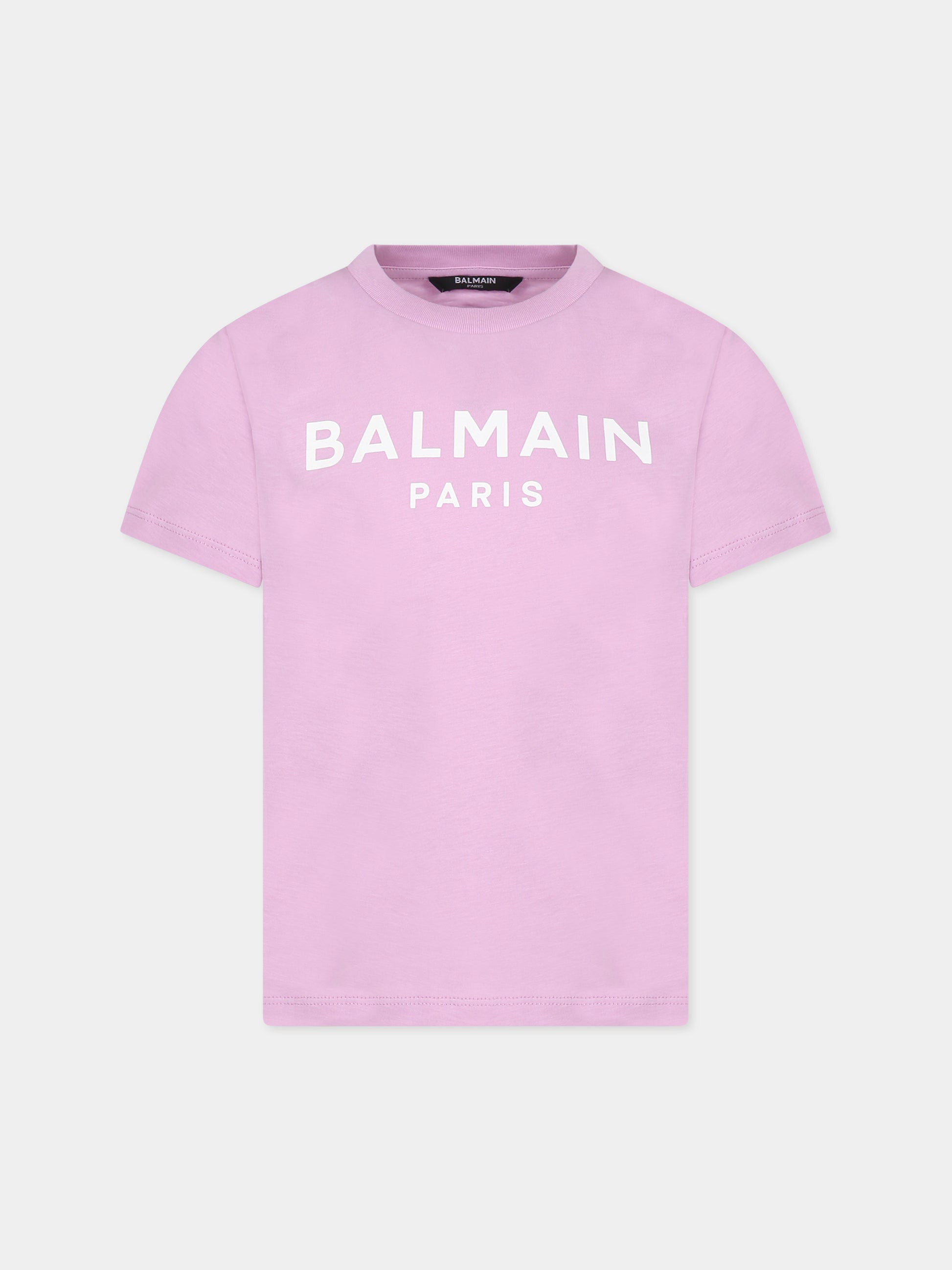 T-shirt viola per bambina con logo,Balmain Kids,BT8P41 Z0082 519BC