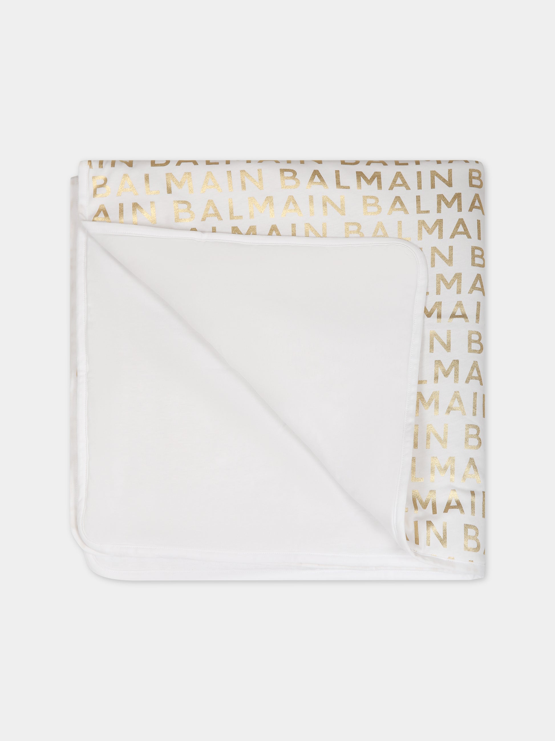Coperta bianca per neonata con logo,Balmain Kids,BT0510 Z1523 100OR