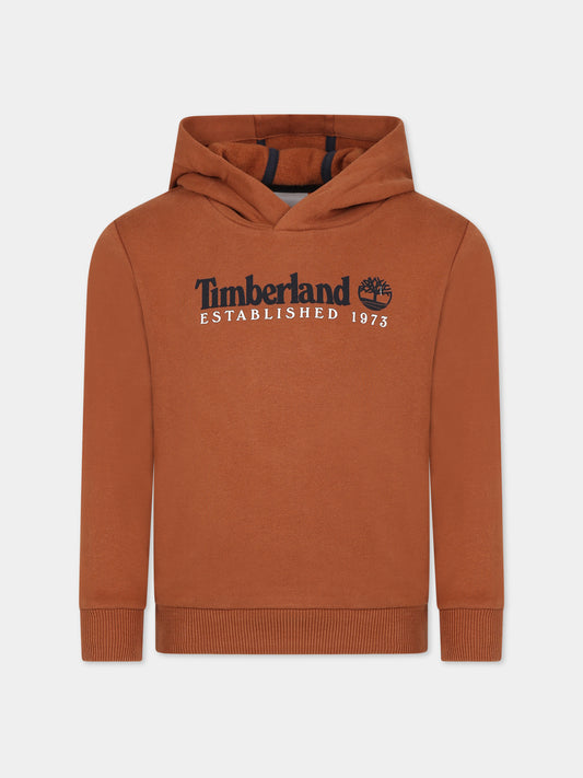 Felpa marrone per bambino con logo,Timberland,T25U56 348