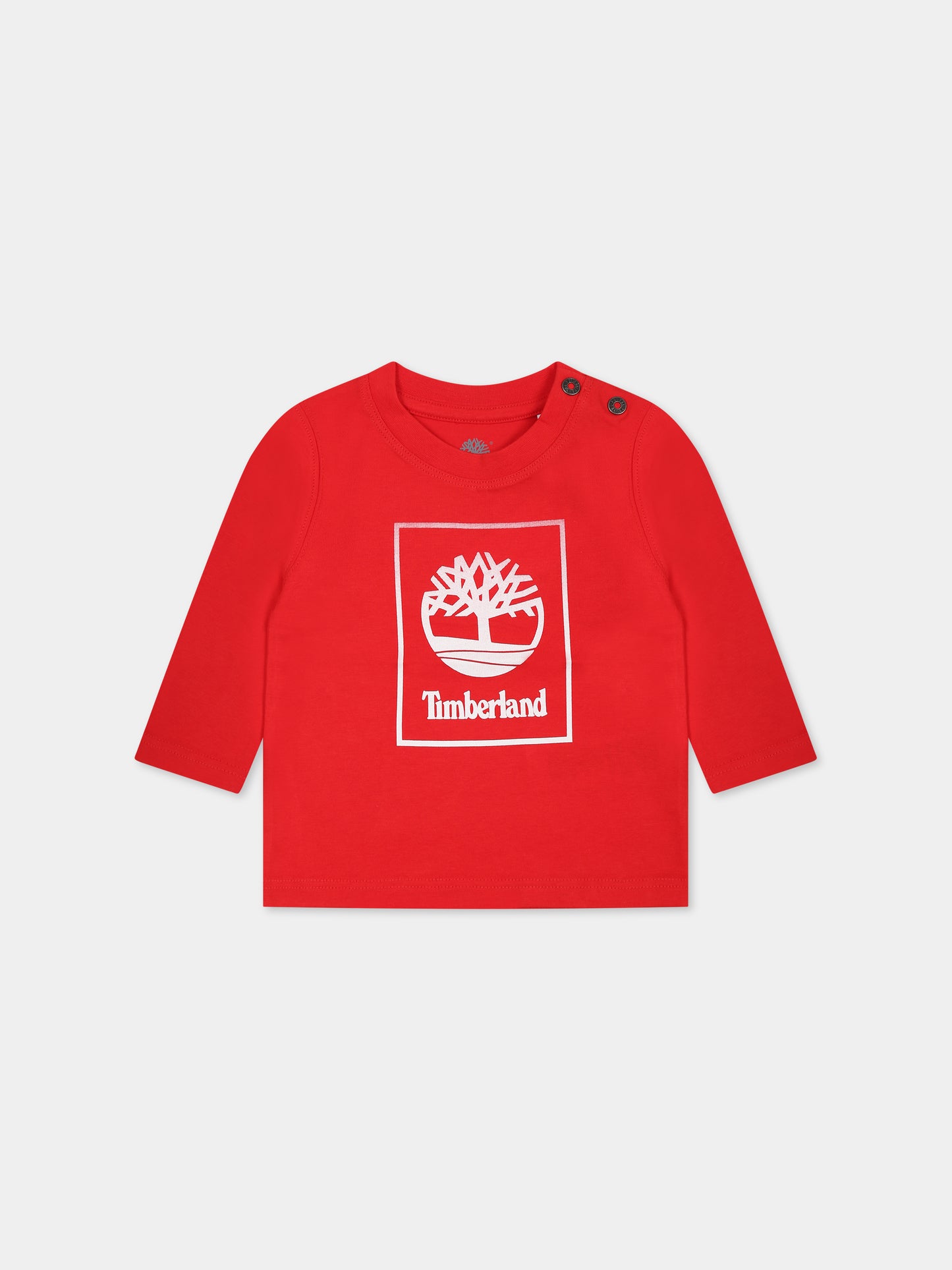 T-shirt rossa per neonato con stampa logo,Timberland,T60018 988