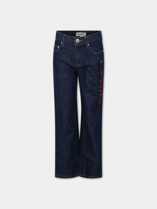 Jeans blu per bambino con logo ricamato,Lanvin Petite,N24064 Z10