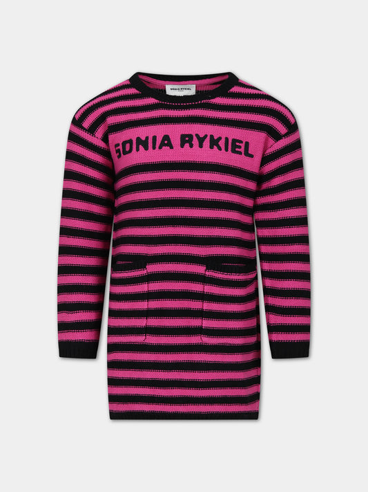 Vestito fucsia per bambina con logo,Sonia Rykiel Paris,A12024 49E