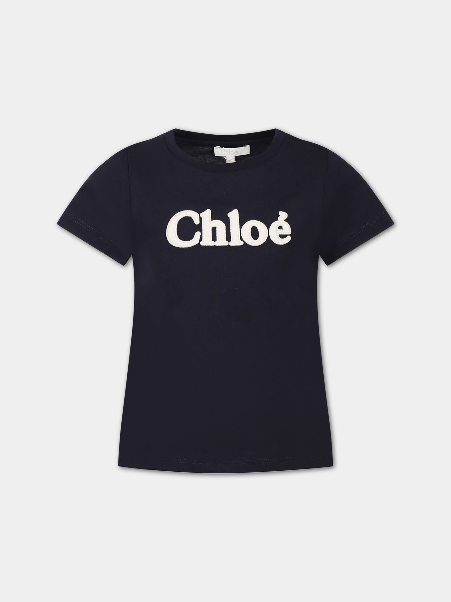 T-shirt blu per bambina con logo,Chloé Kids,C15E35 859