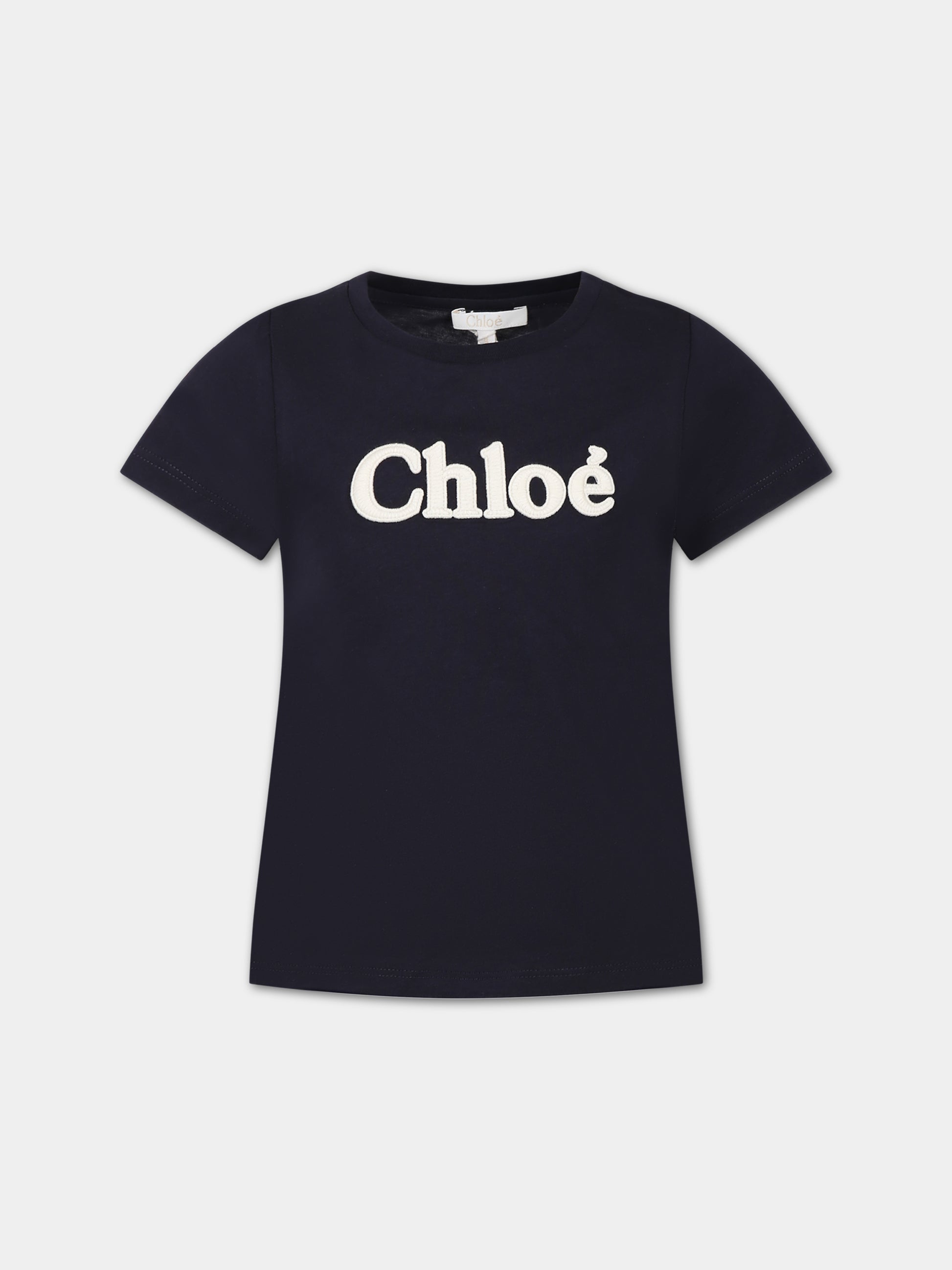 T-shirt blu per bambina con logo,Chloé Kids,C15E35 859