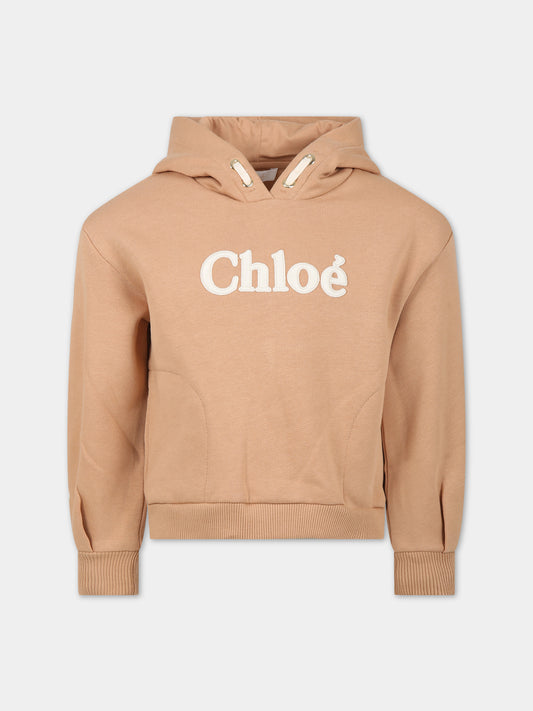 Felpa beige per bambina con logo,Chloé Kids,C15E24 231
