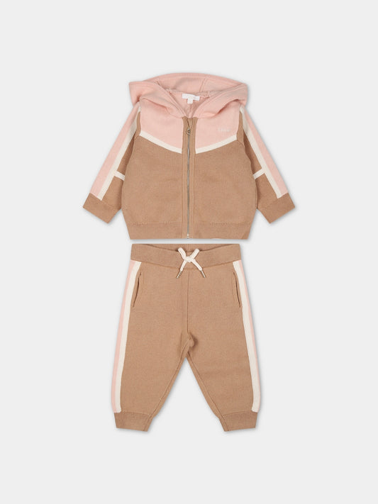 Completo beige per neonata con logo,Chloé Kids,C08054 231