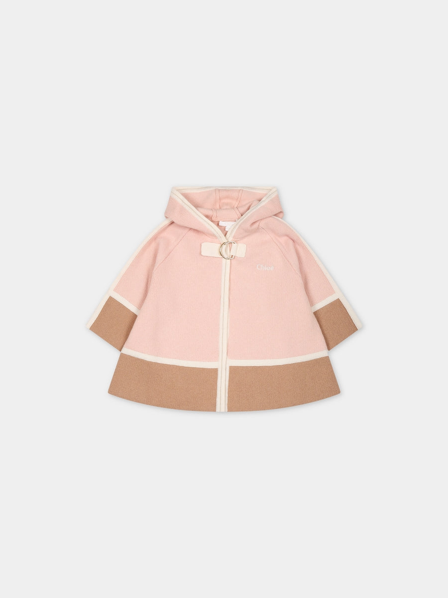 Cappotto rosa per neonata con logo,Chloé Kids,C06151 45K