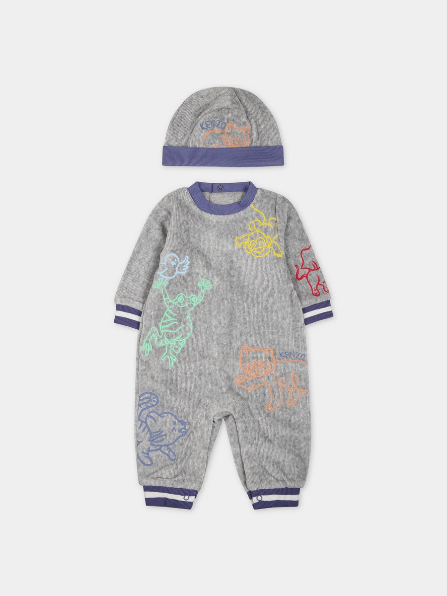 Set grigio per neonato con stampa e logo,Kenzo Kids,K98140 A03