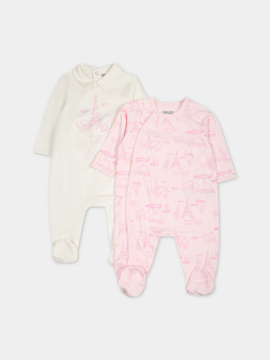 Set rosa per neonata con stampa e logo,Kenzo Kids,K98144 470