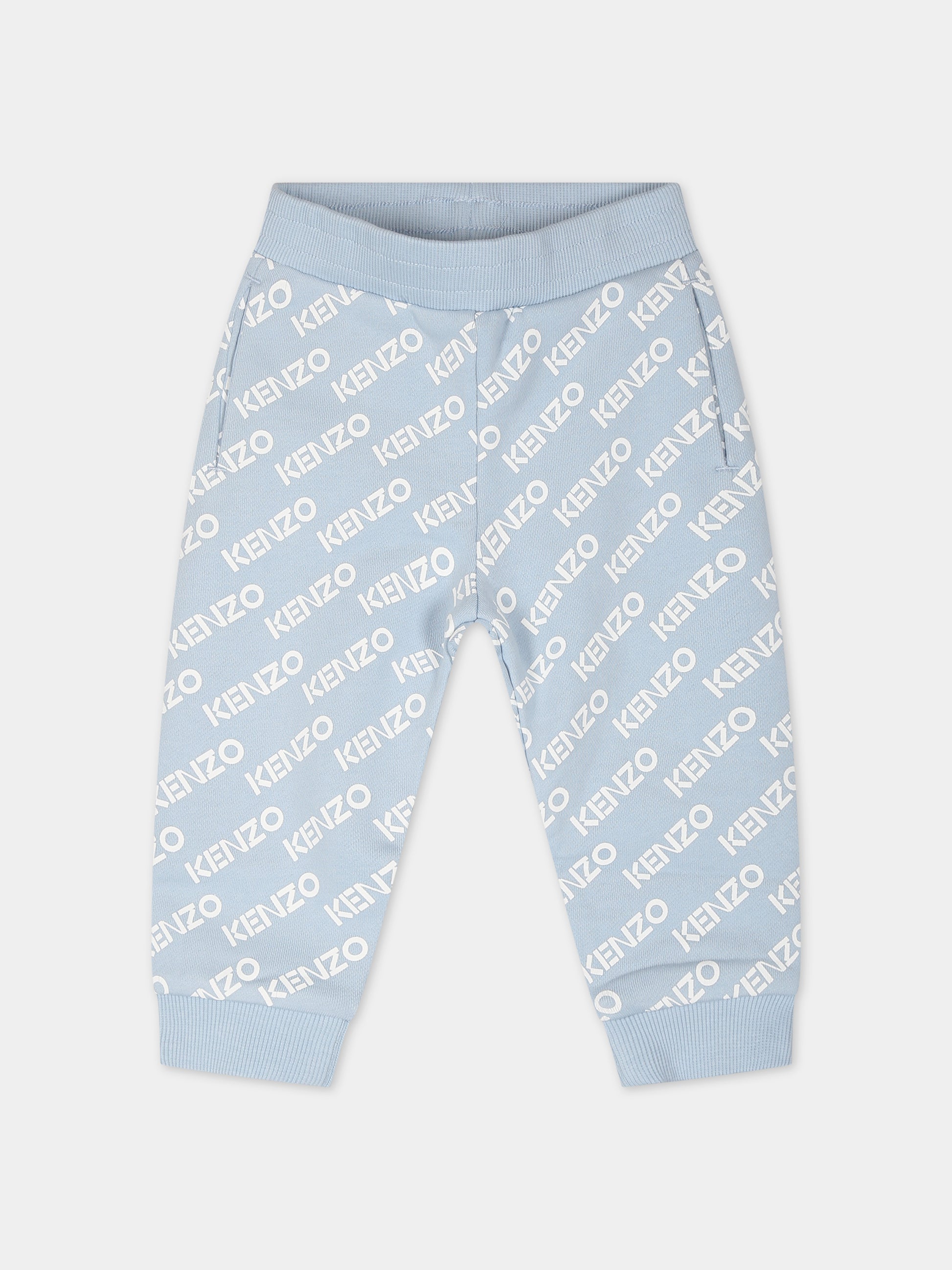 Pantaloni celesti per neonato con logo,Kenzo Kids,K04236 794