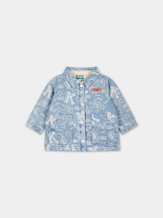 Giubbotto celeste per neonato con logo,Kenzo Kids,K06035 Z74