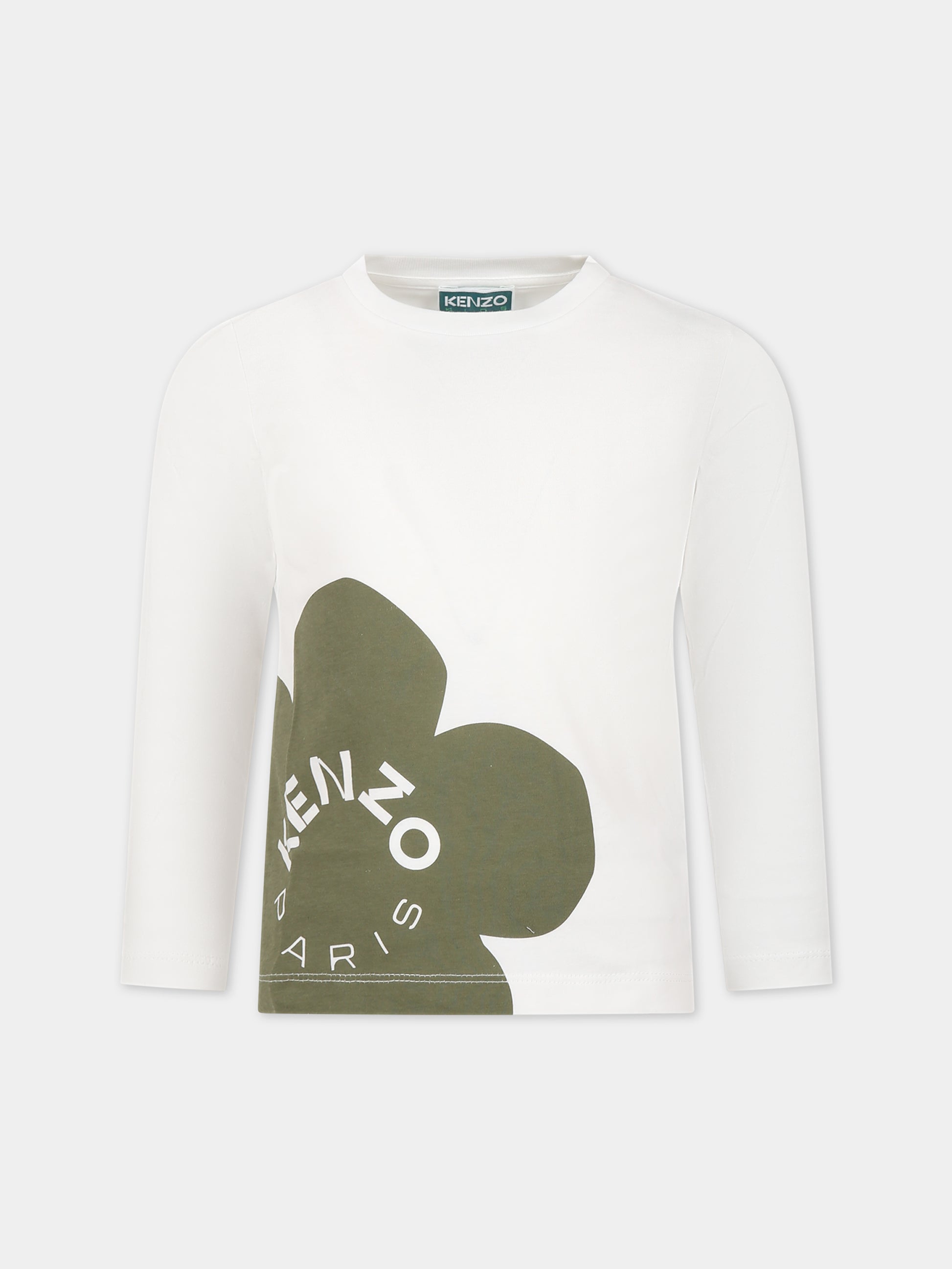 T-shirt bianca per bambini con fiore e logo,Kenzo Kids,K25854 12P