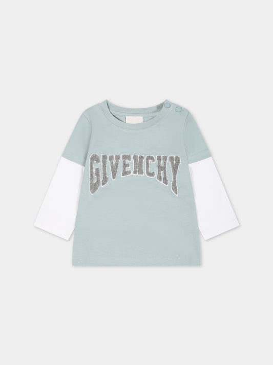 T-shirt celeste per neonato con logo,Givenchy Kids,H05271 773