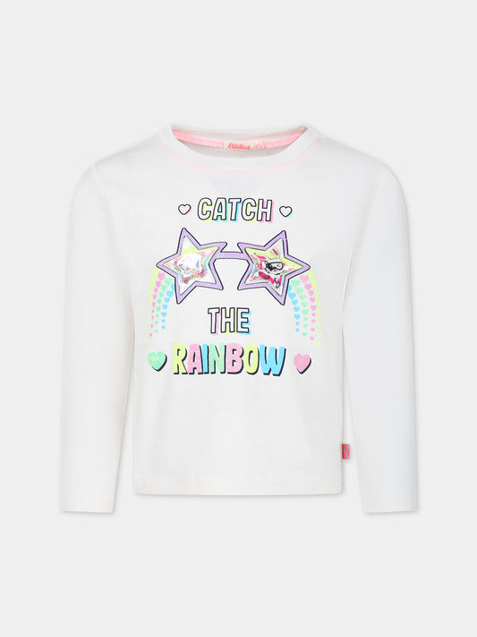 T-shirt avorio per bambina con cuori e scritta,Billieblush,U15C03 121