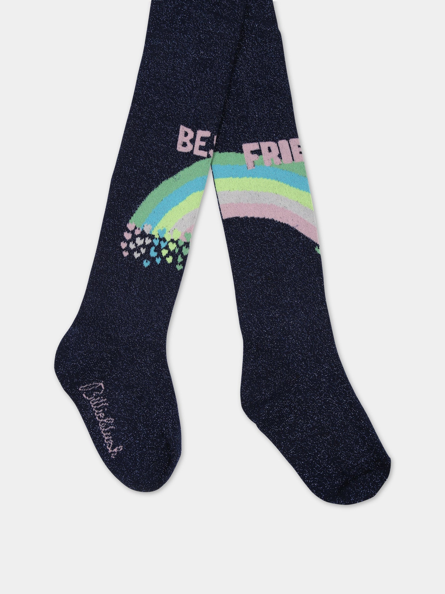 Collant blu per bambina con logo e arcobaleno,Billieblush,U10564 85T