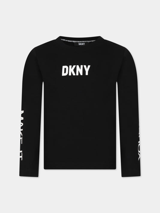 T-shirt nera per bambina con logo,Dkny,D55007 09B