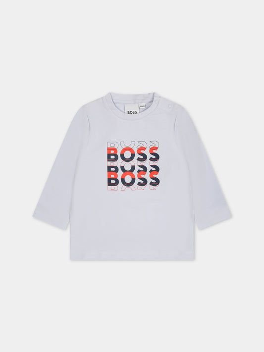 T-shirt celeste per neonato con logo,Boss,J95362 771