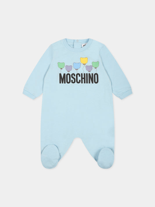 Tutina celeste per neonato con logo e stampa,Moschino Kids,MUY05L LAA10 40304