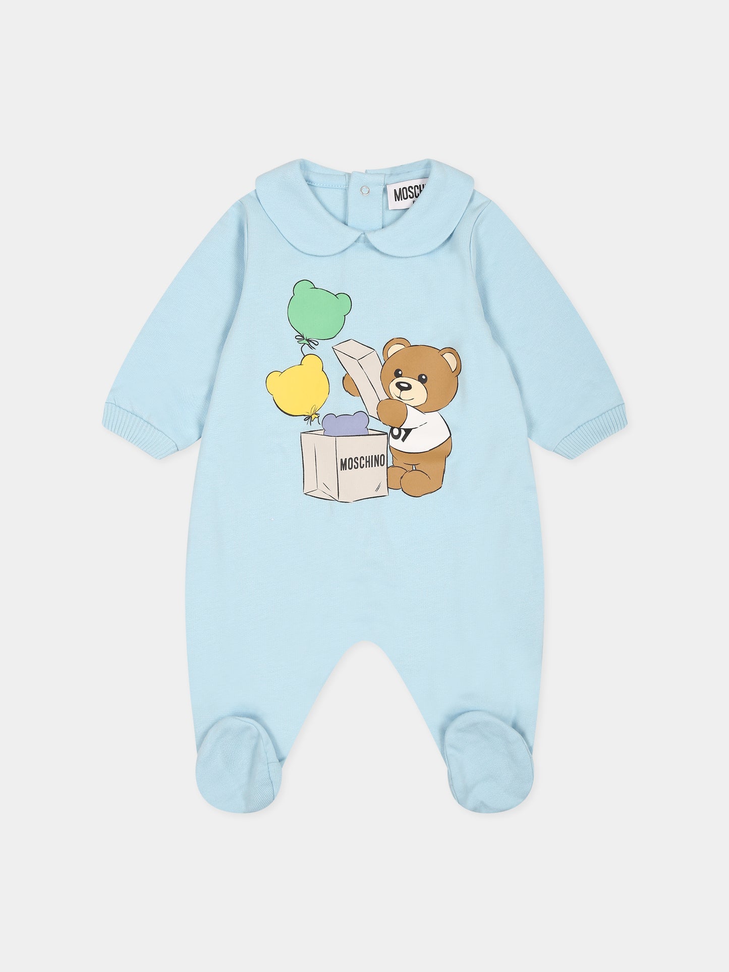 Tutina celeste per neonato con Teddy Bear e stampa,Moschino Kids,MUT03L LCA40 40304