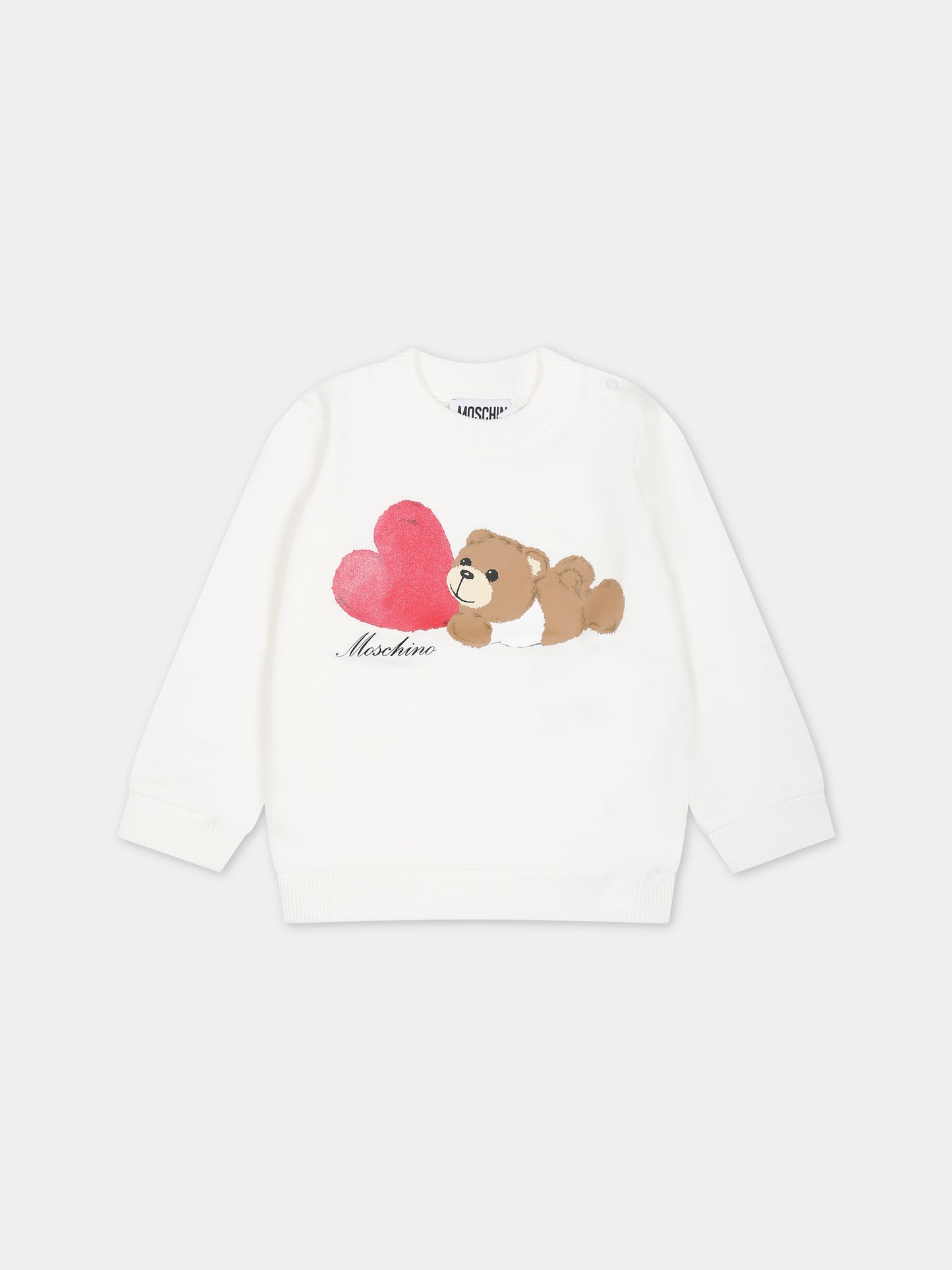 Felpa bianca per neonata con Teddy Bear e cuore,Moschino Kids,MAF02K LDA16 10063