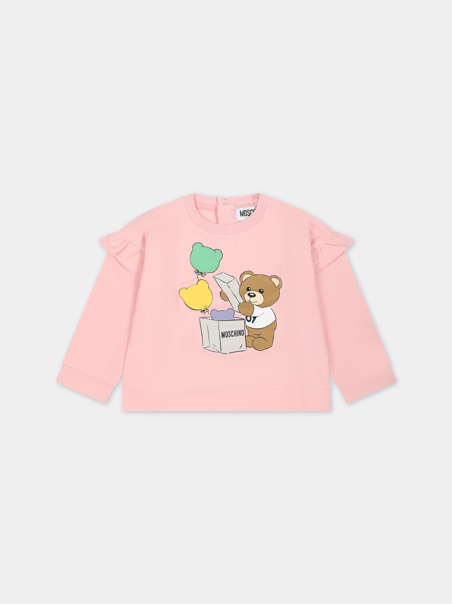 Felpa rosa per neonata con Teddy Bear e stampa,Moschino Kids,MDF02R LDA14 50209