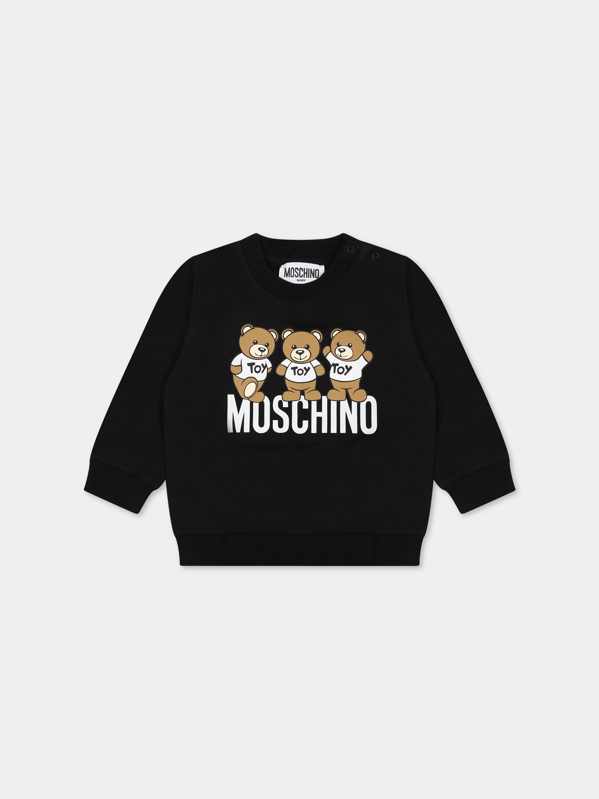 Felpa nera per neonati con Teddy Bears e logo,Moschino Kids,MSF04Q LCA60 60100