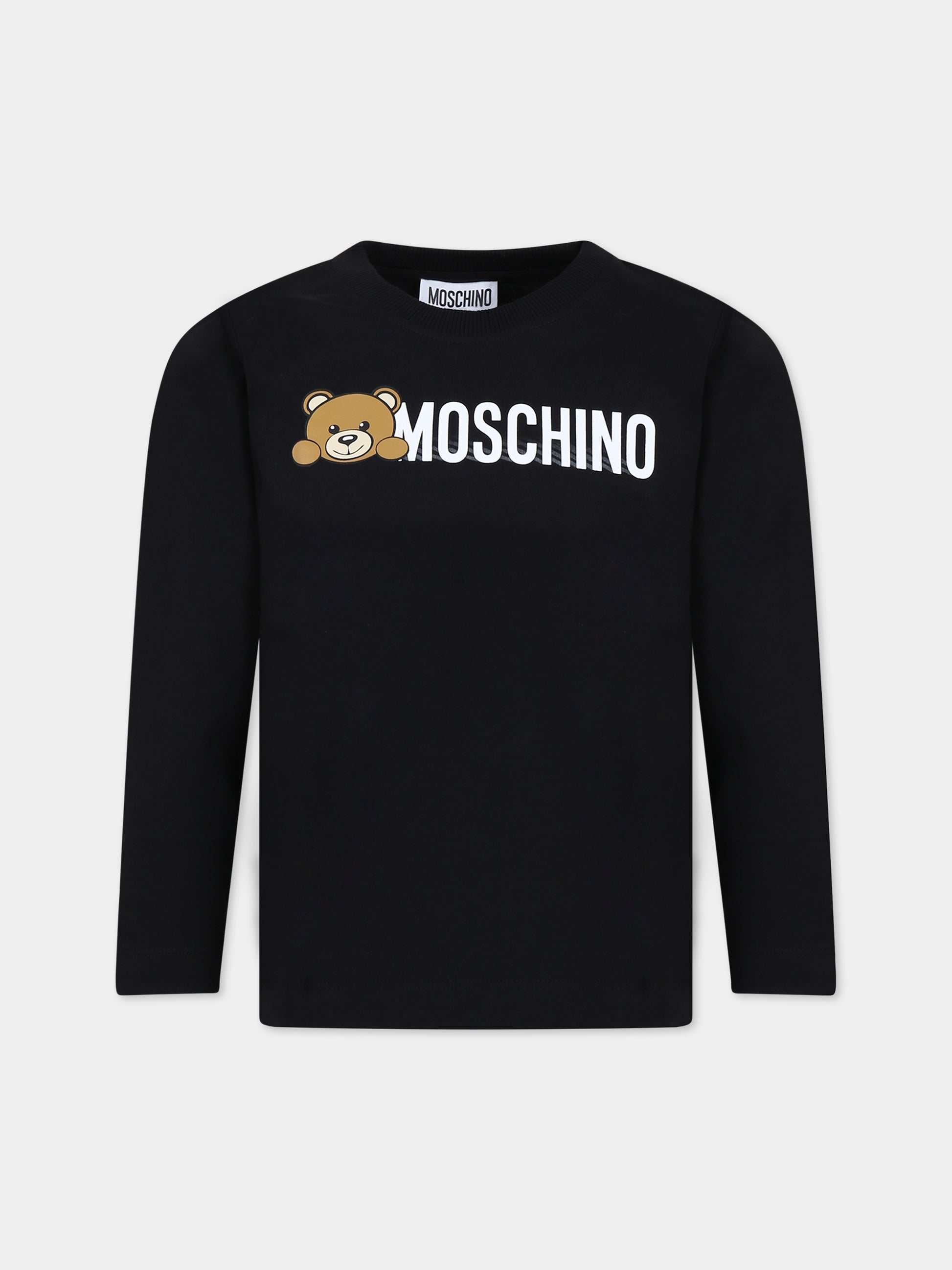 T-shirt nera per bambini con Teddy Bear e logo,Moschino Kids,HNO00J LAA34 60100