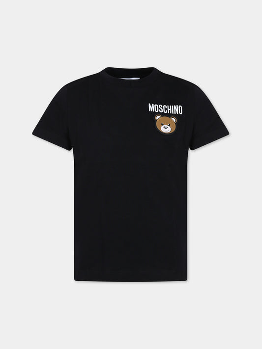 T-shirt nera per bambini con Teddy Bear e logo,Moschino Kids,HZM03U LAA01 60100