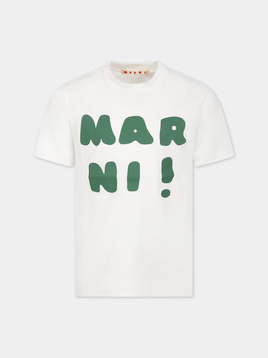 T-shirt bianca con logo verde per bambini,Marni Kids,M00934 0M108
