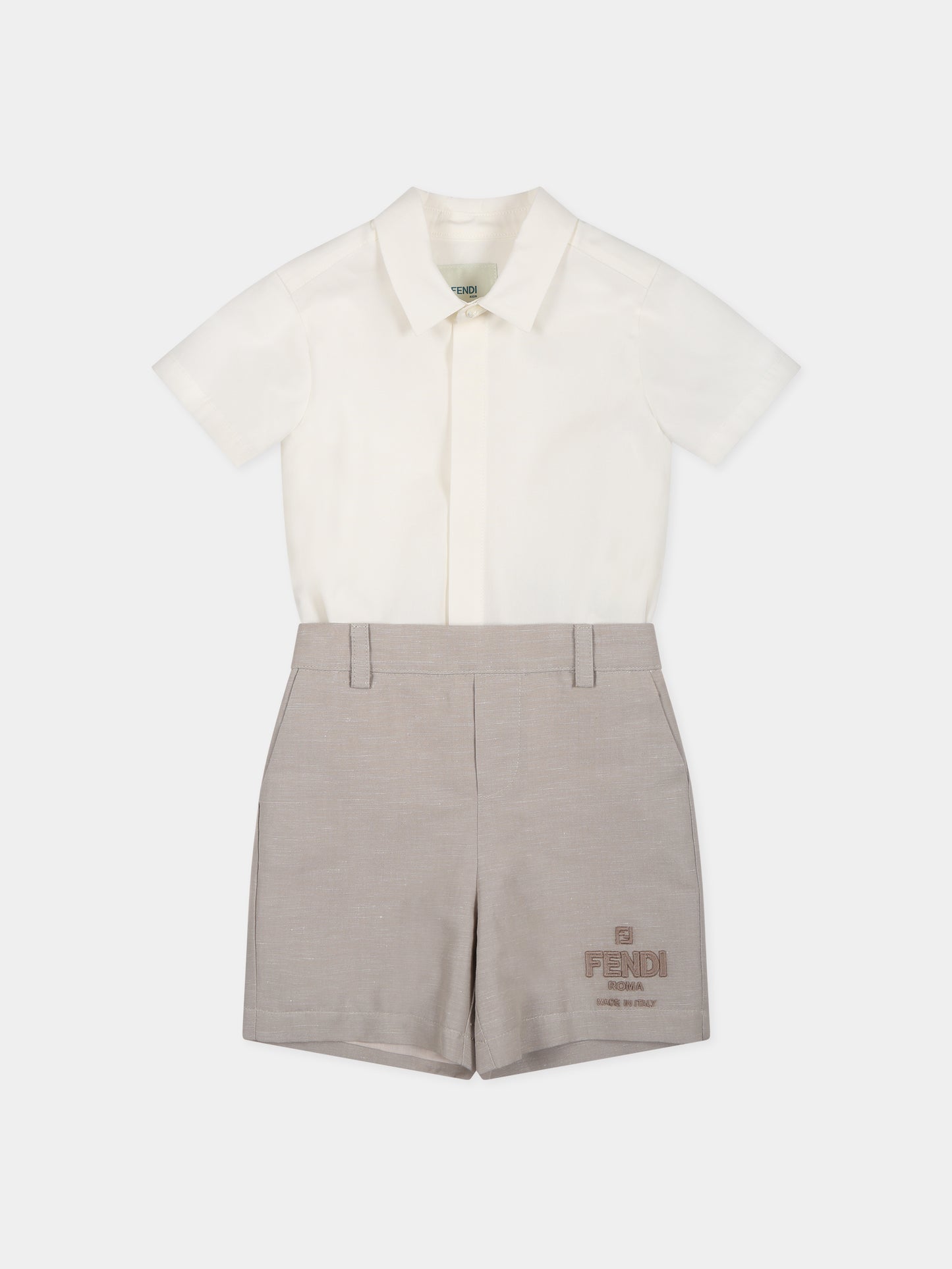 Salopette grigia per neonato con logo,Fendi Kids,BML139 AMI4 F0QB9