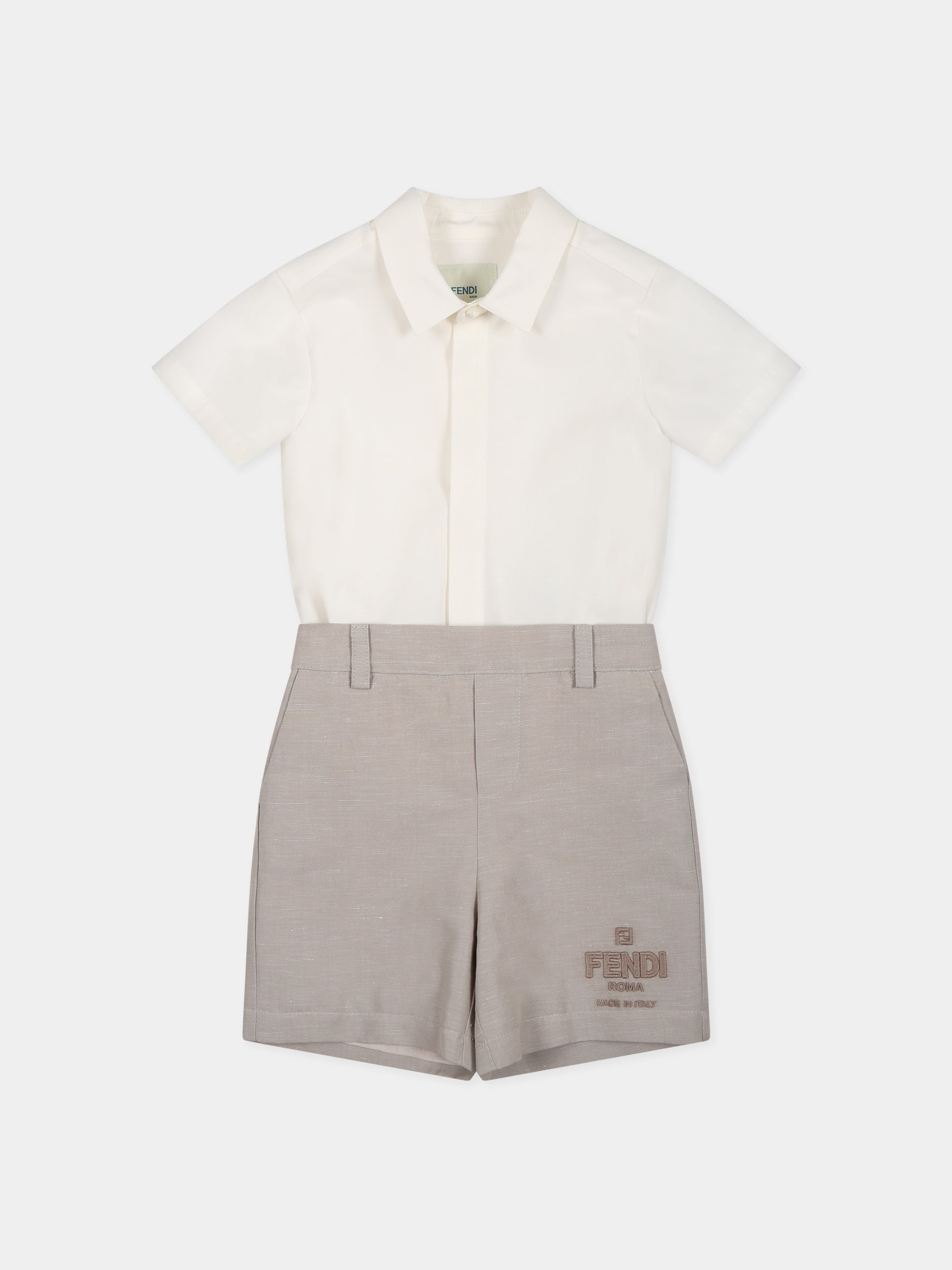 Salopette grigia per neonato con logo,Fendi Kids,BML139 AMI4 F0QB9