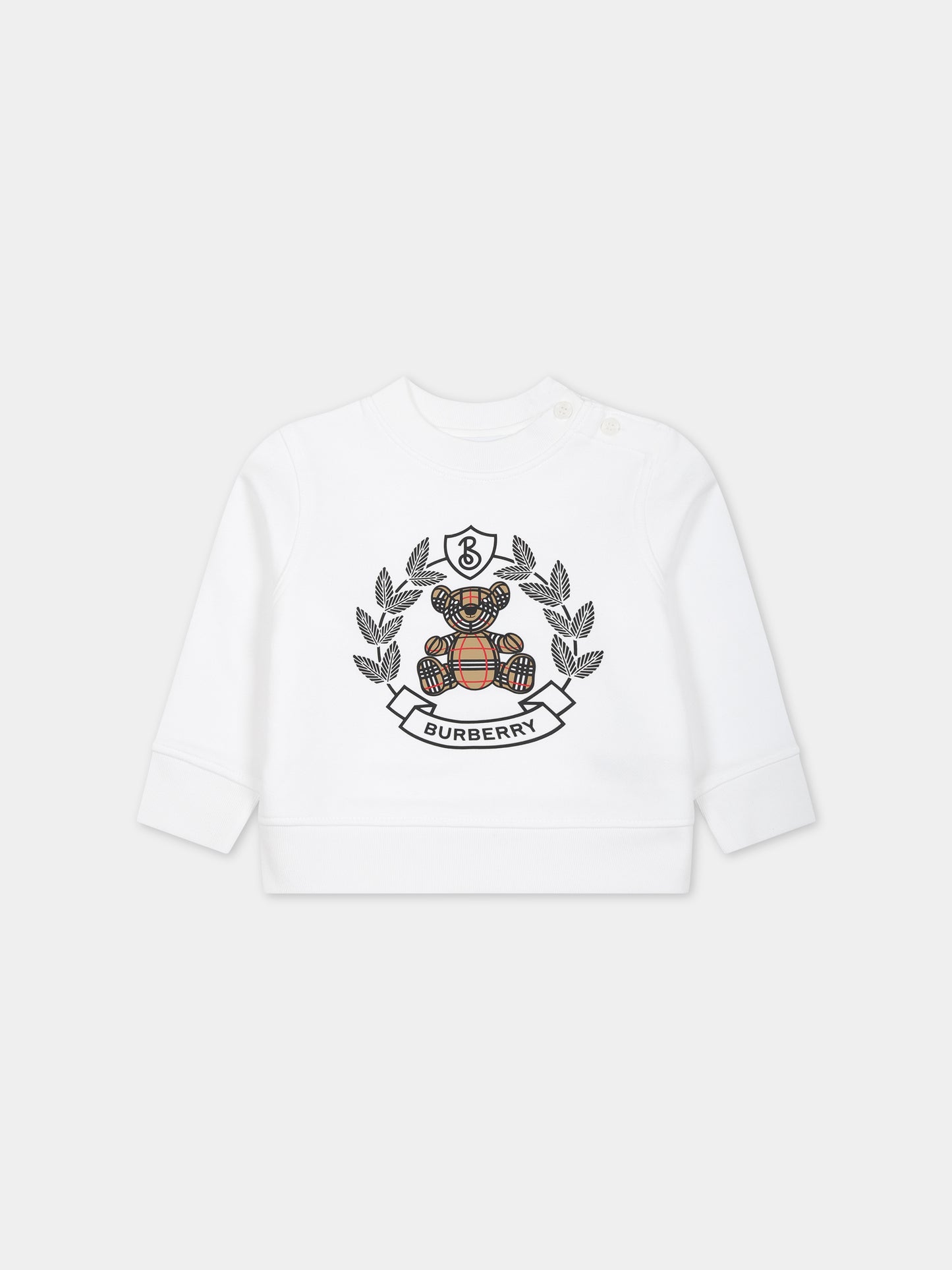 Felpa bianca per neonati con Thomas Bear e logo,Burberry Kids,8069526