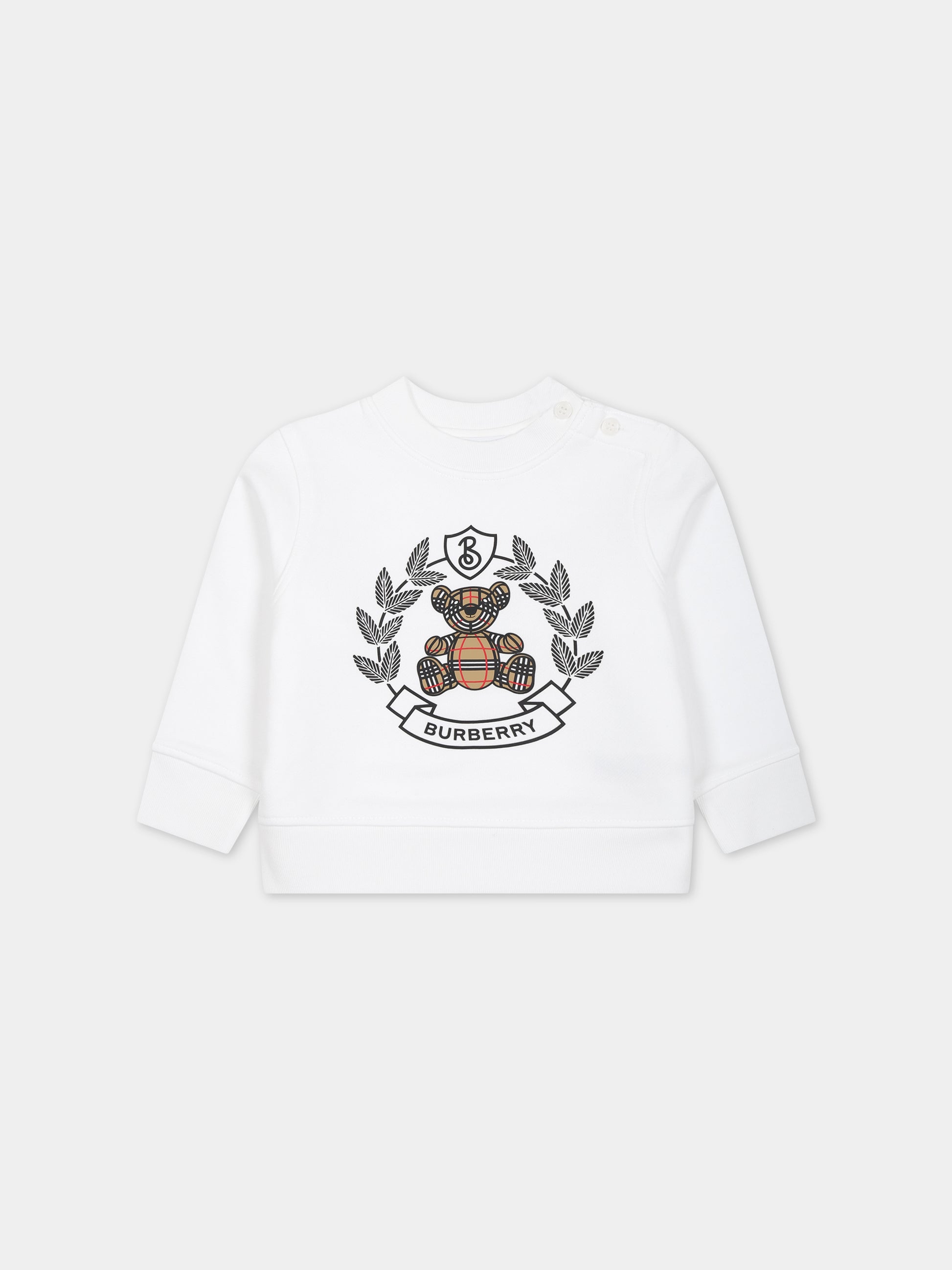 Felpa bianca per neonati con Thomas Bear e logo,Burberry Kids,8069526