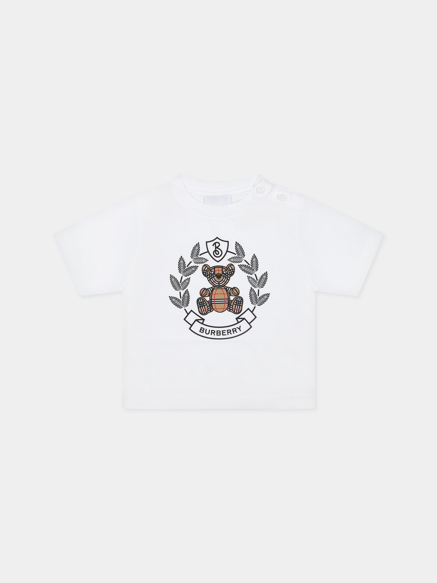 T-shirt bianca per neonati con Thomas Bear e logo,Burberry Kids,8072329