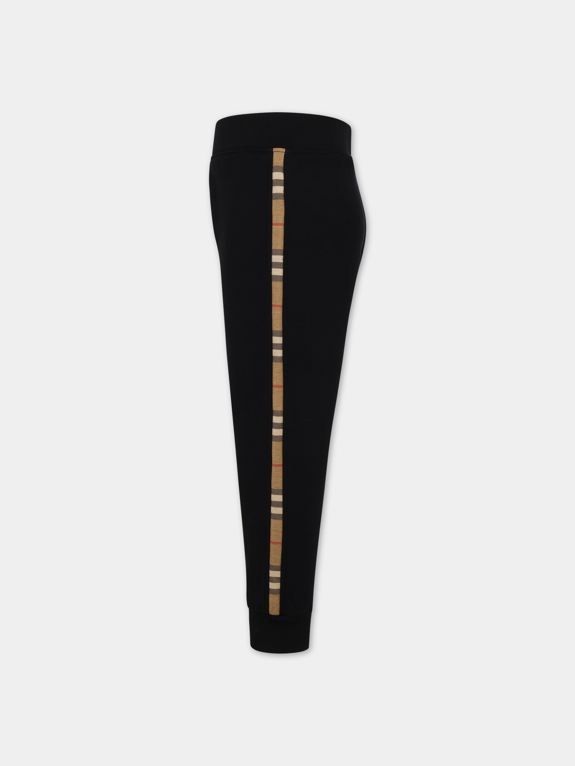 Pantaloni neri per bambino con iconico check vintage,Burberry Kids,8068431