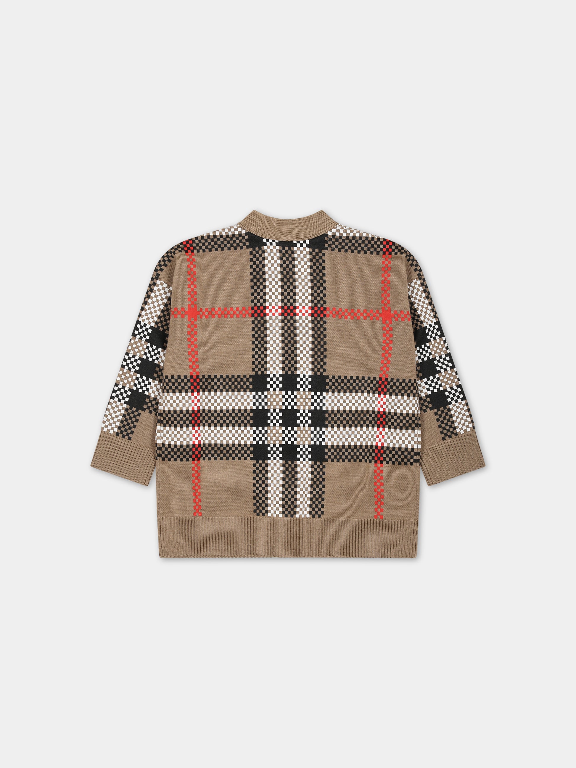 Cardigan beige per neonati con iconico check vintage,Burberry Kids,8069497