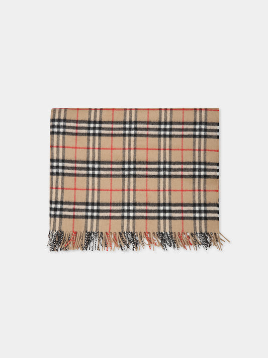 Coperta beige per neonati con iconico check,Burberry Kids,8070500