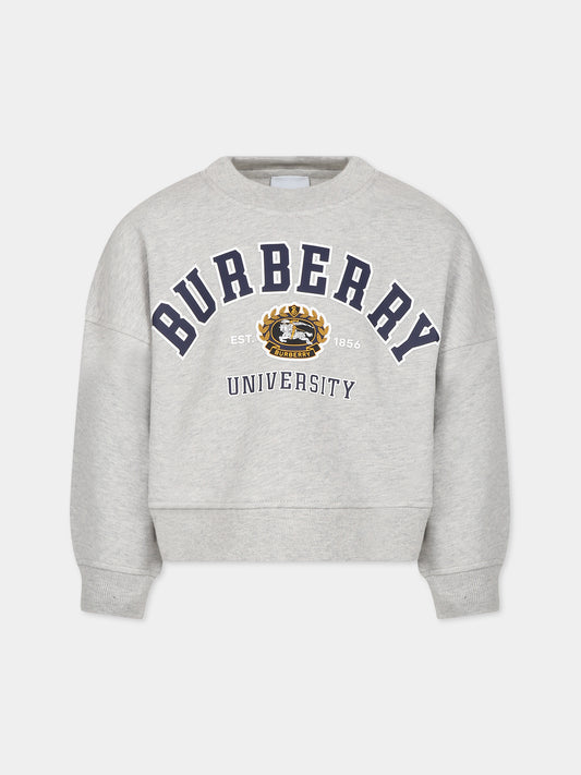 Felpa grigia per bambini con logo e stampa,Burberry Kids,8068596