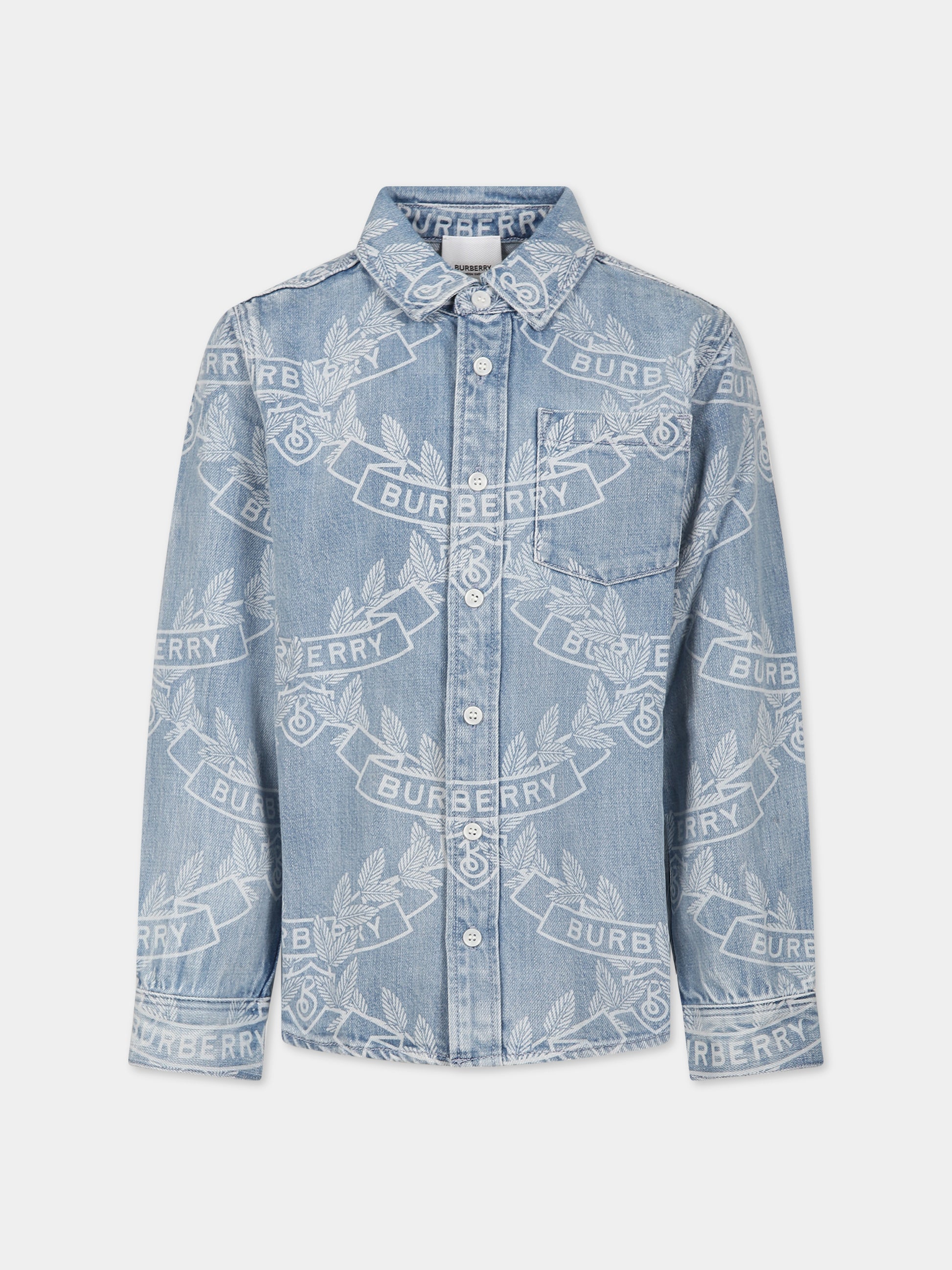 Camicia celeste per bambino con logo,Burberry Kids,8068410
